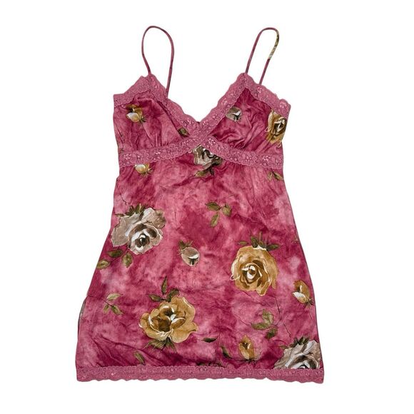 Vintage Slip Large Pink Floral‎ Lace Trim Intimate Dress Mini Sleepwear Babydoll - Picture 1 of 8
